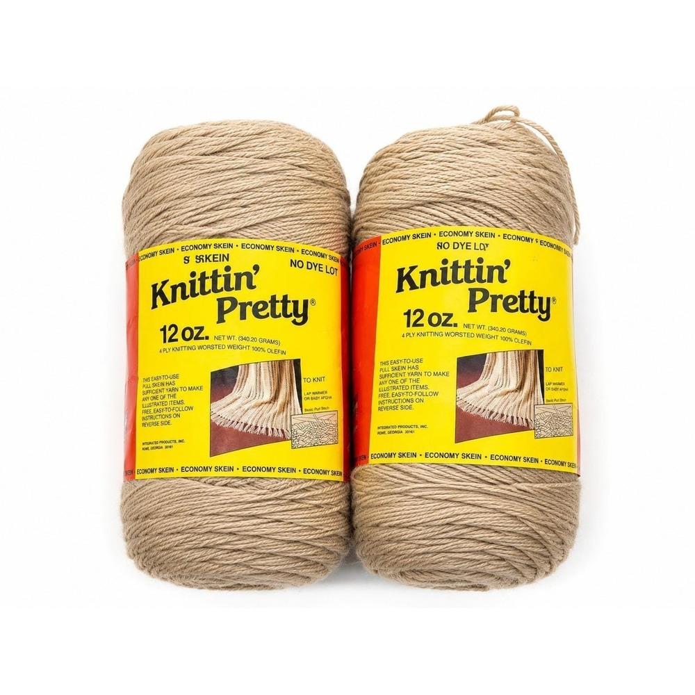 Vintage Knittin' Pretty Yarn Lot of 2 Beige 12 oz No Dye Lot Worsted Weight